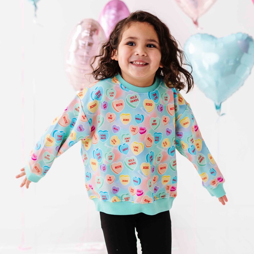 Nwt Bums & Roses Natural Bamboo Crew Neck Sweatshirt In Sweethearts Blue Ombre